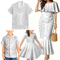 Niue White Sunday Family Matching Mermaid Dress and Hawaiian Shirt Aho Tapu Fanau Hiapo Pattern