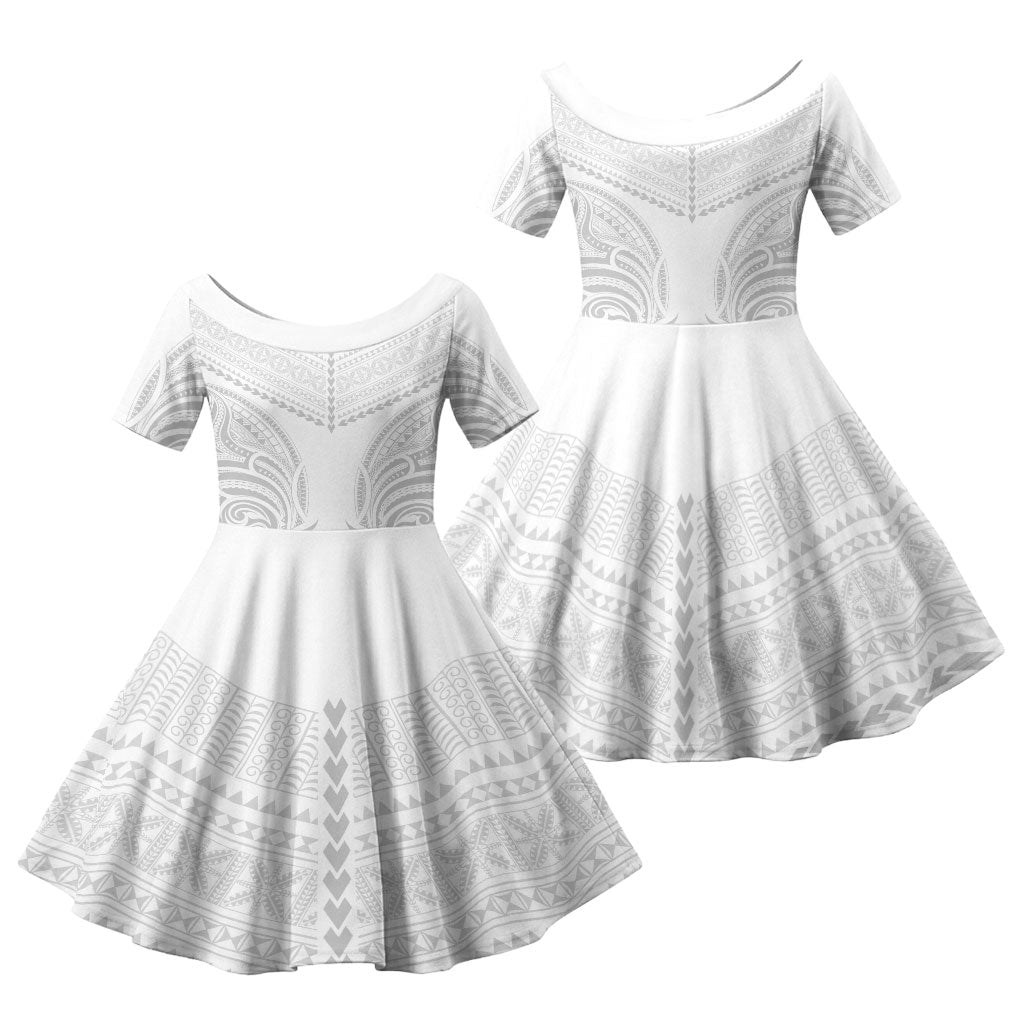 Niue White Sunday Family Matching Mermaid Dress and Hawaiian Shirt Aho Tapu Fanau Hiapo Pattern
