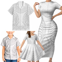 Niue White Sunday Family Matching Short Sleeve Bodycon Dress and Hawaiian Shirt Aho Tapu Fanau Hiapo Pattern LT14 - Polynesian Pride