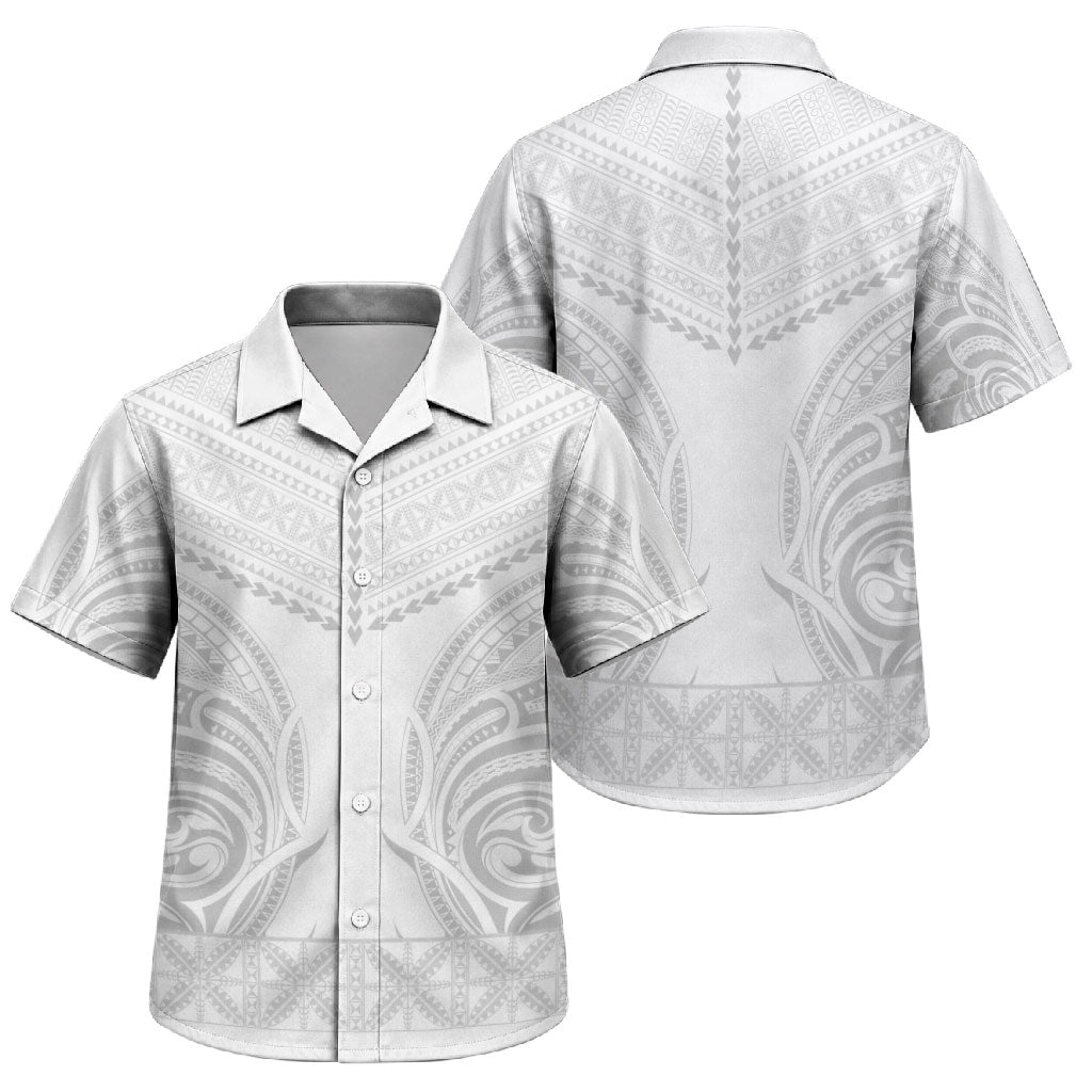 Niue White Sunday Family Matching Short Sleeve Bodycon Dress and Hawaiian Shirt Aho Tapu Fanau Hiapo Pattern LT14 Son's Shirt White - Polynesian Pride