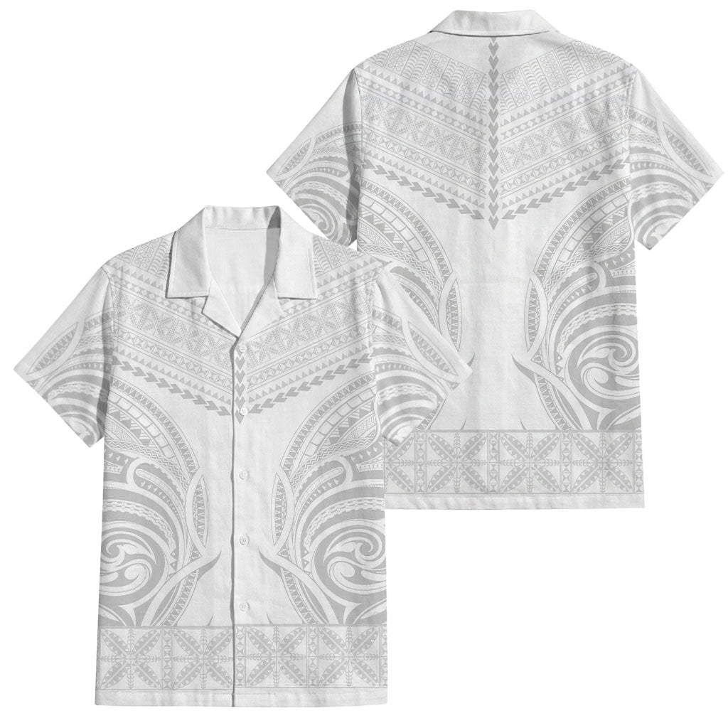 Niue White Sunday Family Matching Tank Maxi Dress and Hawaiian Shirt Aho Tapu Fanau Hiapo Pattern LT14 Dad's Shirt - Short Sleeve White - Polynesian Pride