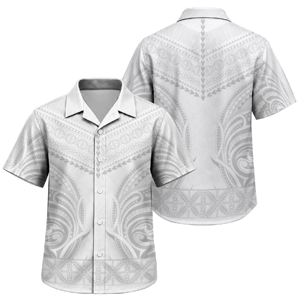 Niue White Sunday Family Matching Tank Maxi Dress and Hawaiian Shirt Aho Tapu Fanau Hiapo Pattern LT14 Son's Shirt White - Polynesian Pride