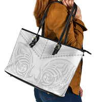 Niue White Sunday Leather Tote Bag Aho Tapu Fanau Hiapo Pattern LT14 - Polynesian Pride
