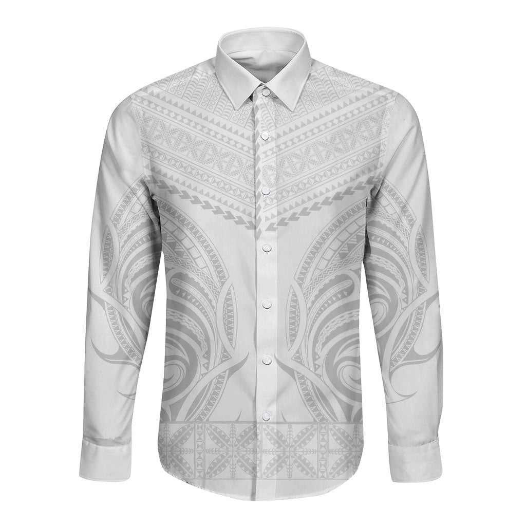Niue White Sunday Long Sleeve Button Shirt Aho Tapu Fanau Hiapo Pattern LT14 Unisex White - Polynesian Pride