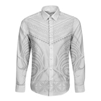Niue White Sunday Long Sleeve Button Shirt Aho Tapu Fanau Hiapo Pattern LT14 Unisex White - Polynesian Pride