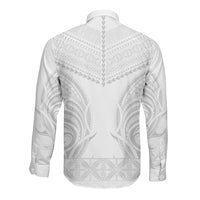 Niue White Sunday Long Sleeve Button Shirt Aho Tapu Fanau Hiapo Pattern LT14 - Polynesian Pride