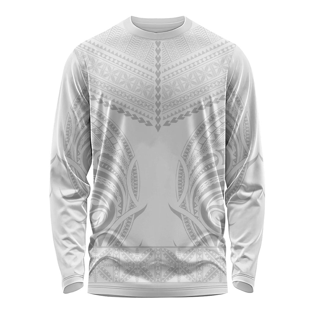 Niue White Sunday Long Sleeve Shirt Aho Tapu Fanau Hiapo Pattern LT14 Unisex White - Polynesian Pride