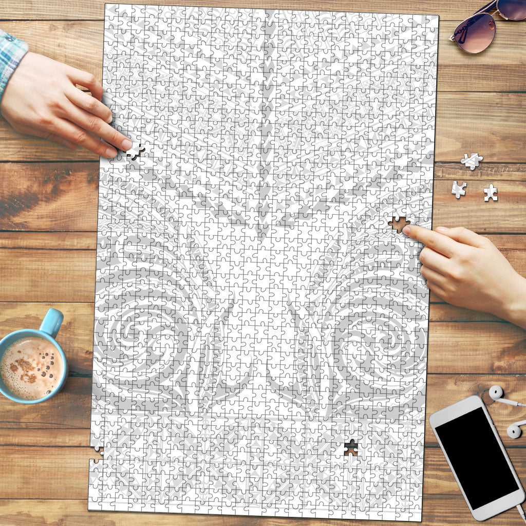 Niue White Sunday Puzzle Aho Tapu Fanau Hiapo Pattern LT14 White - Polynesian Pride