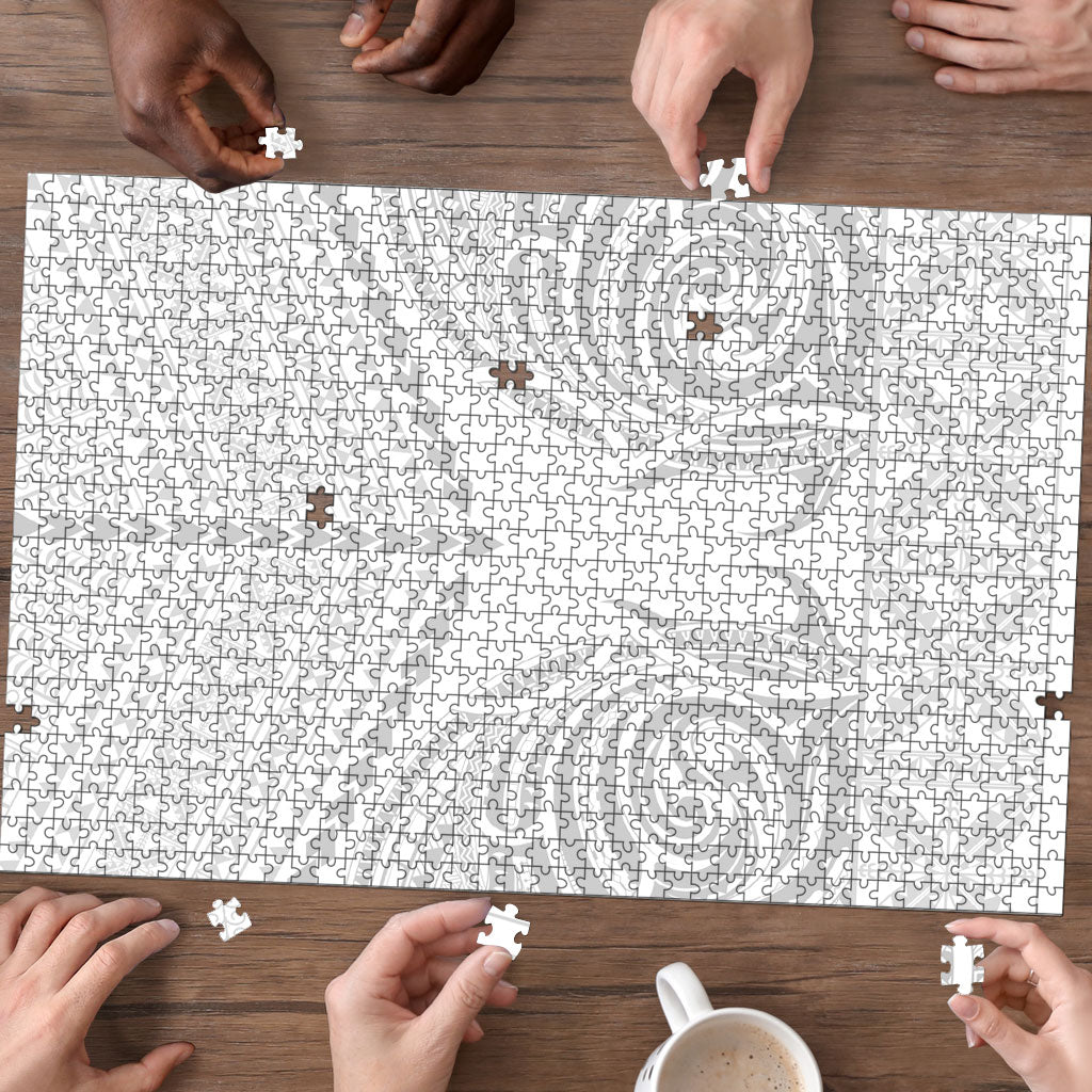 Niue White Sunday Puzzle Aho Tapu Fanau Hiapo Pattern LT14 - Polynesian Pride