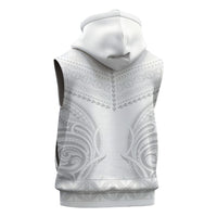 Niue White Sunday Sleeveless Hoodie Aho Tapu Fanau Hiapo Pattern LT14 - Polynesian Pride