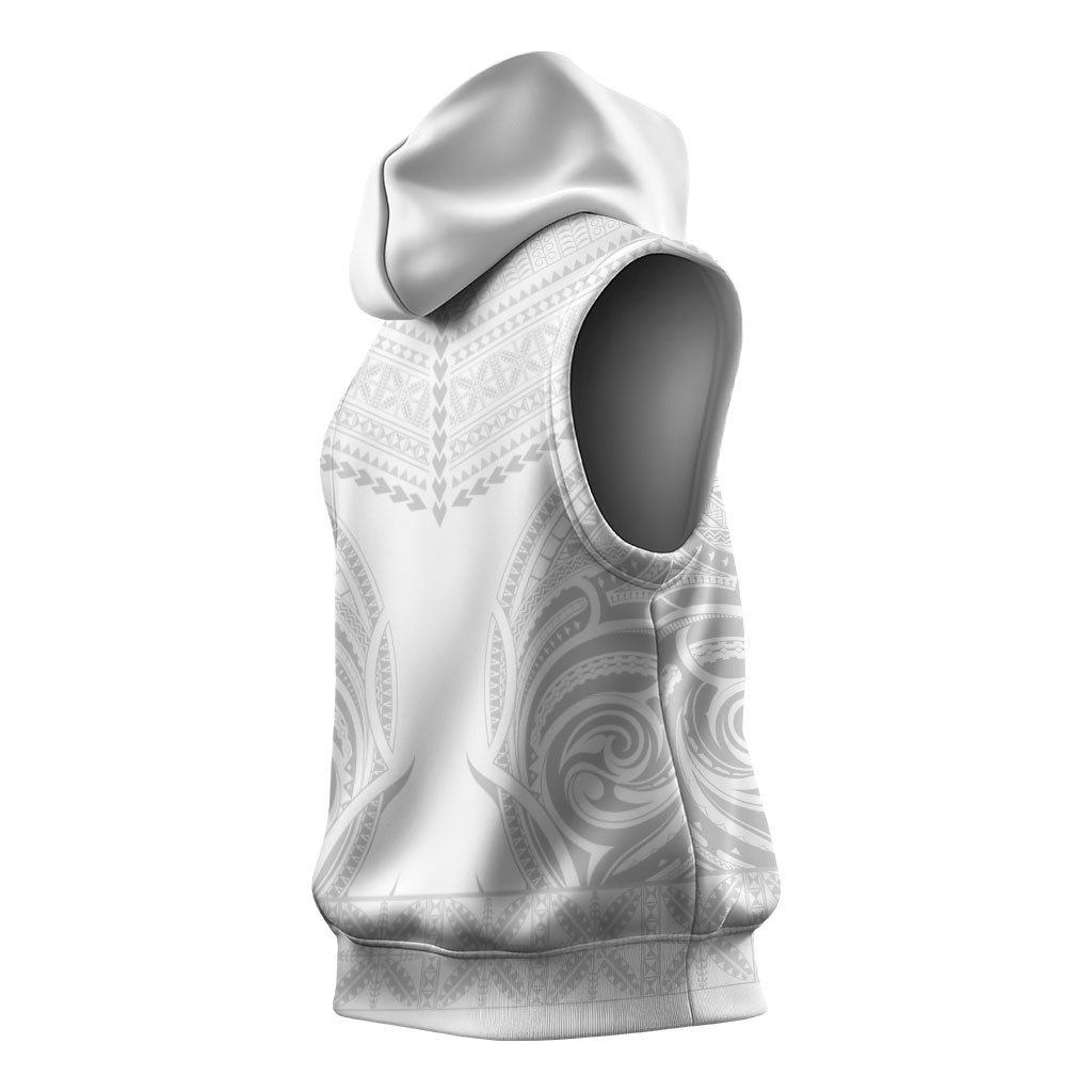 Niue White Sunday Sleeveless Hoodie Aho Tapu Fanau Hiapo Pattern LT14 - Polynesian Pride