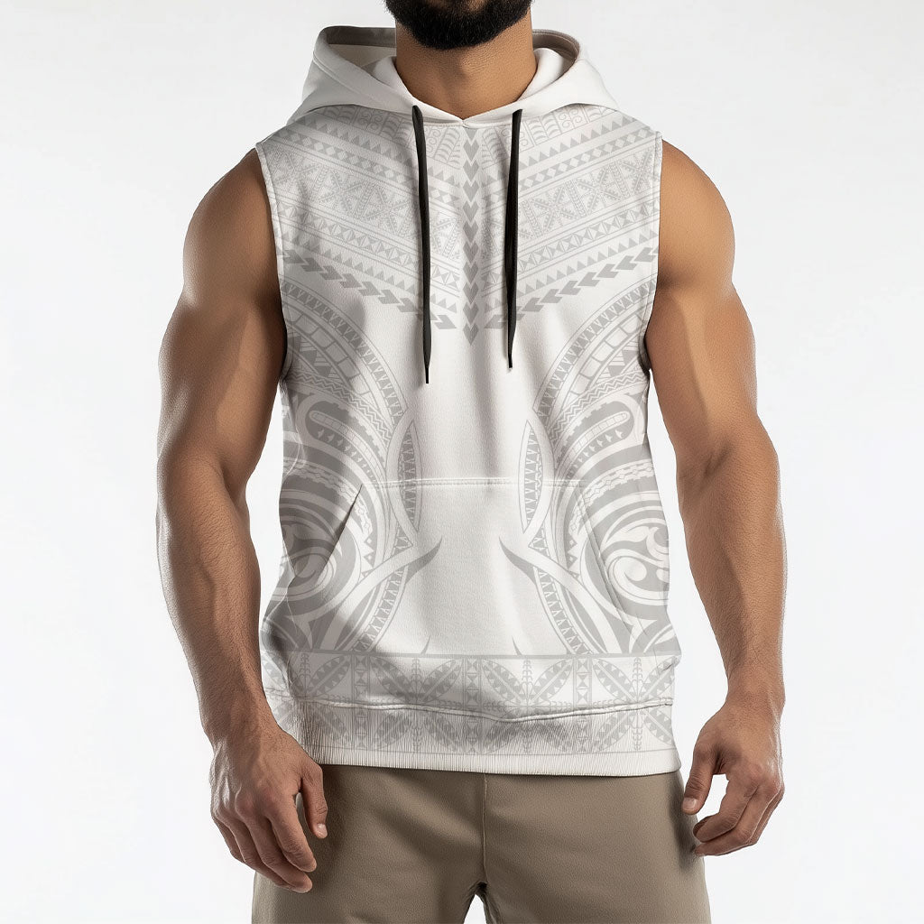 Niue White Sunday Sleeveless Hoodie Aho Tapu Fanau Hiapo Pattern LT14 - Polynesian Pride