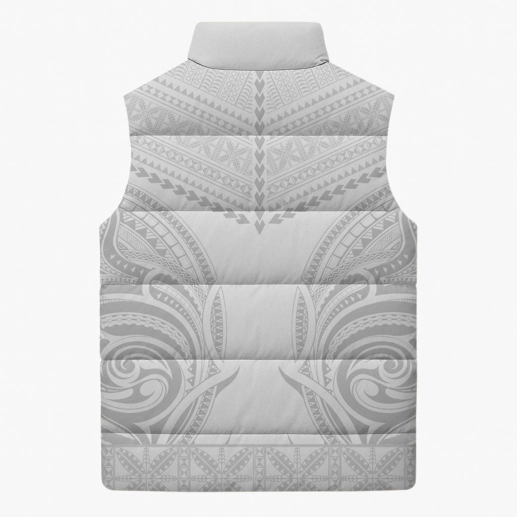 Niue White Sunday Sleeveless Puffer Jacket Aho Tapu Fanau Hiapo Pattern LT14 - Polynesian Pride