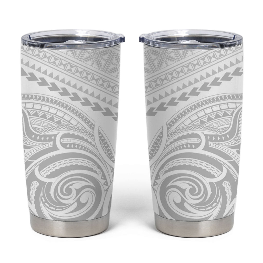 Niue White Sunday Tumbler Cup Aho Tapu Fanau Hiapo Pattern LT14 White - Polynesian Pride