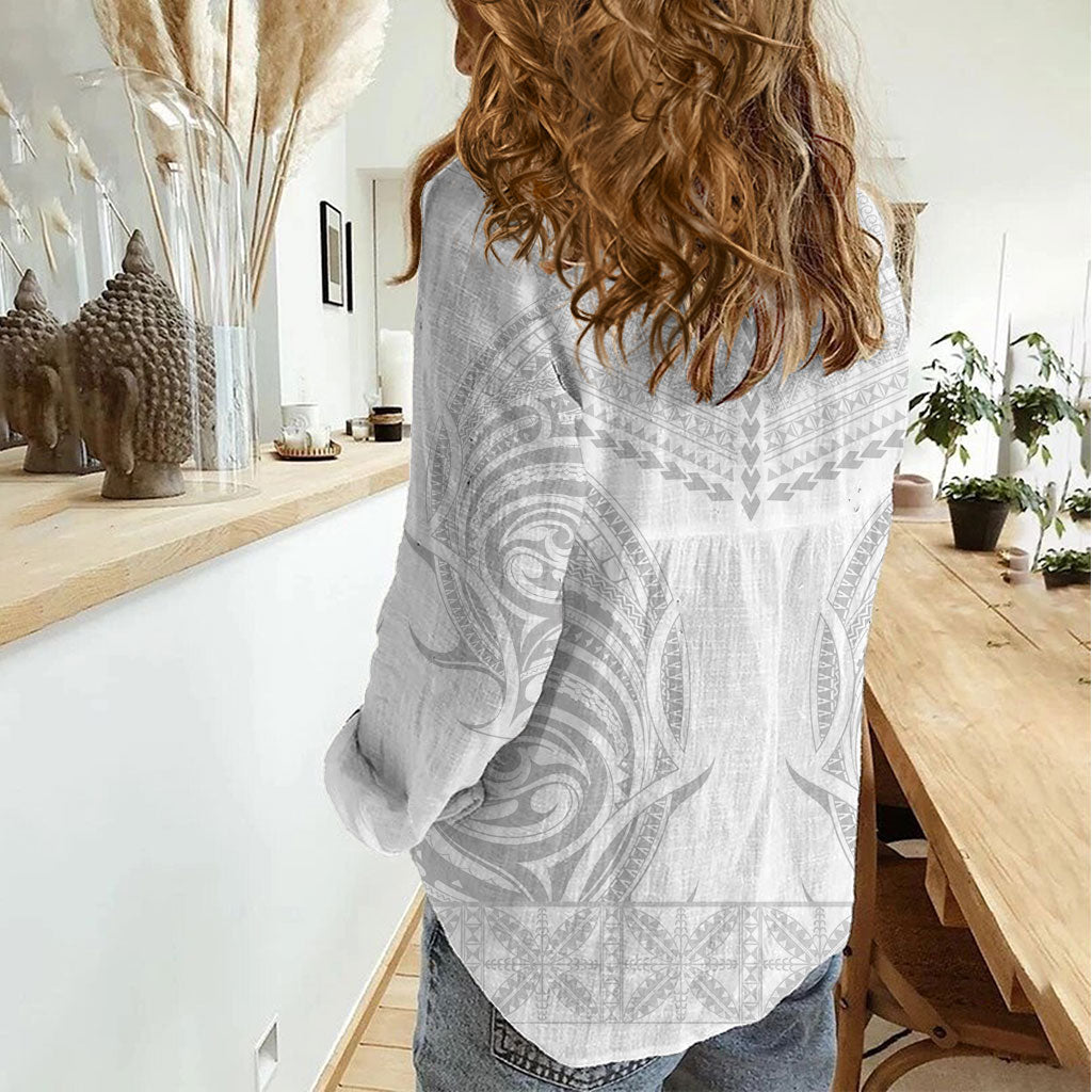 Niue White Sunday Women Casual Shirt Aho Tapu Fanau Hiapo Pattern LT14 - Polynesian Pride