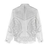 Niue White Sunday Women Casual Shirt Aho Tapu Fanau Hiapo Pattern LT14 - Polynesian Pride