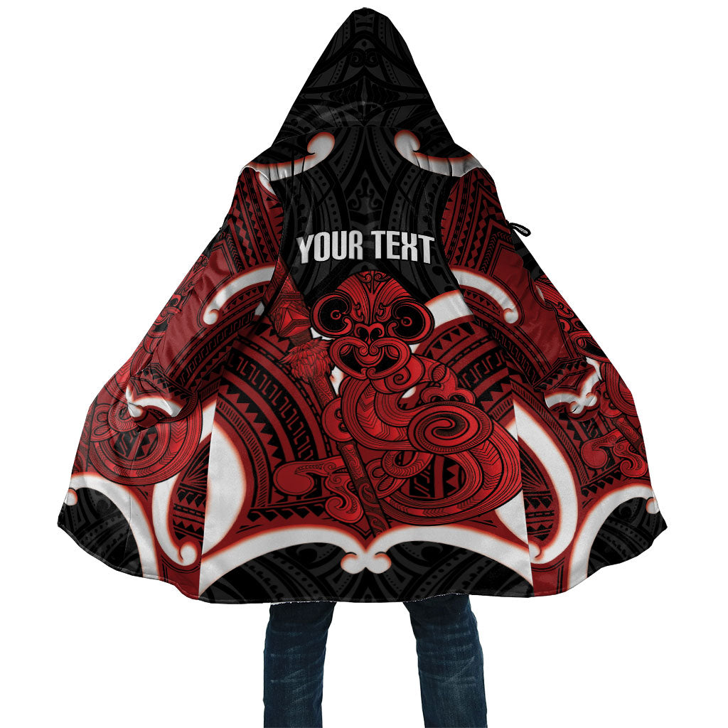 Whero Aotearoa Atua Tumatauenga Personalised Cloak Maori God Of War Tiki With Taiaha LT14 Unisex Red - Polynesian Pride