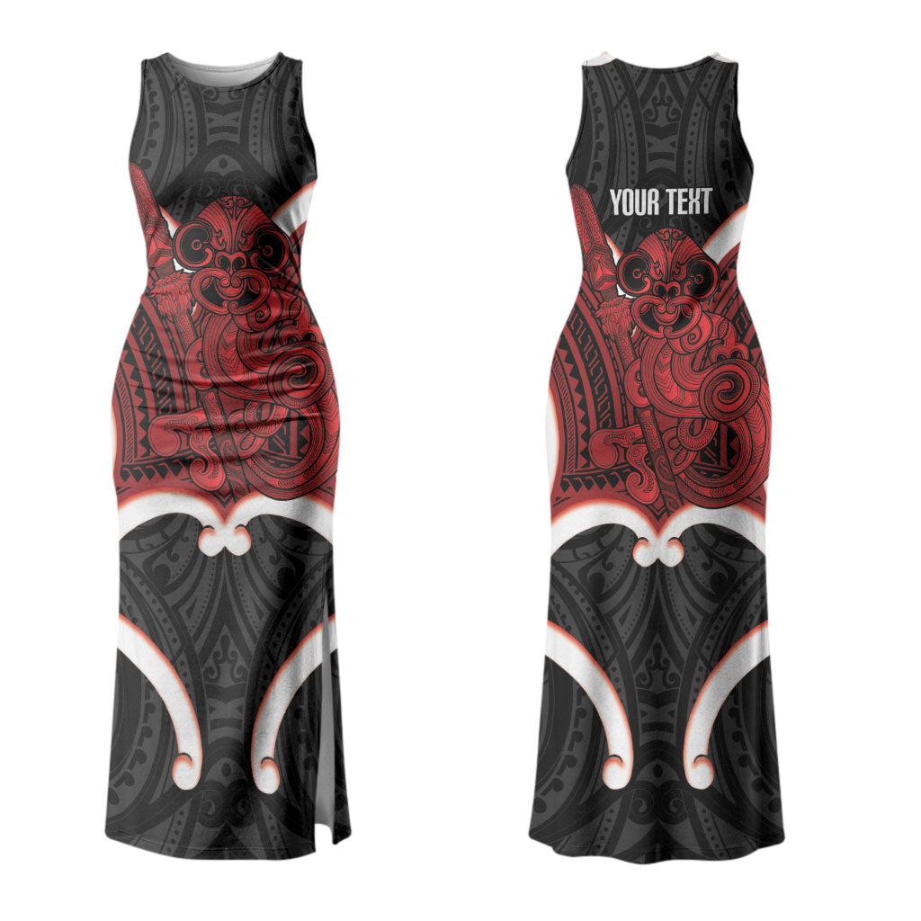 Whero Aotearoa Atua Tumatauenga Personalised Couples Matching Tank Maxi Dress and Hawaiian Shirt Maori God Of War Tiki With Taiaha LT14 - Polynesian Pride