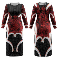 Whero Aotearoa Atua Tumatauenga Personalised Family Matching Long Sleeve Bodycon Dress and Hawaiian Shirt Maori God Of War Tiki With Taiaha