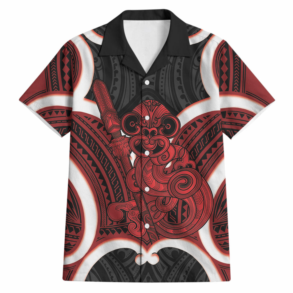 Whero Aotearoa Atua Tumatauenga Personalised Hawaiian Shirt Maori God Of War Tiki With Taiaha LT14 Red - Polynesian Pride