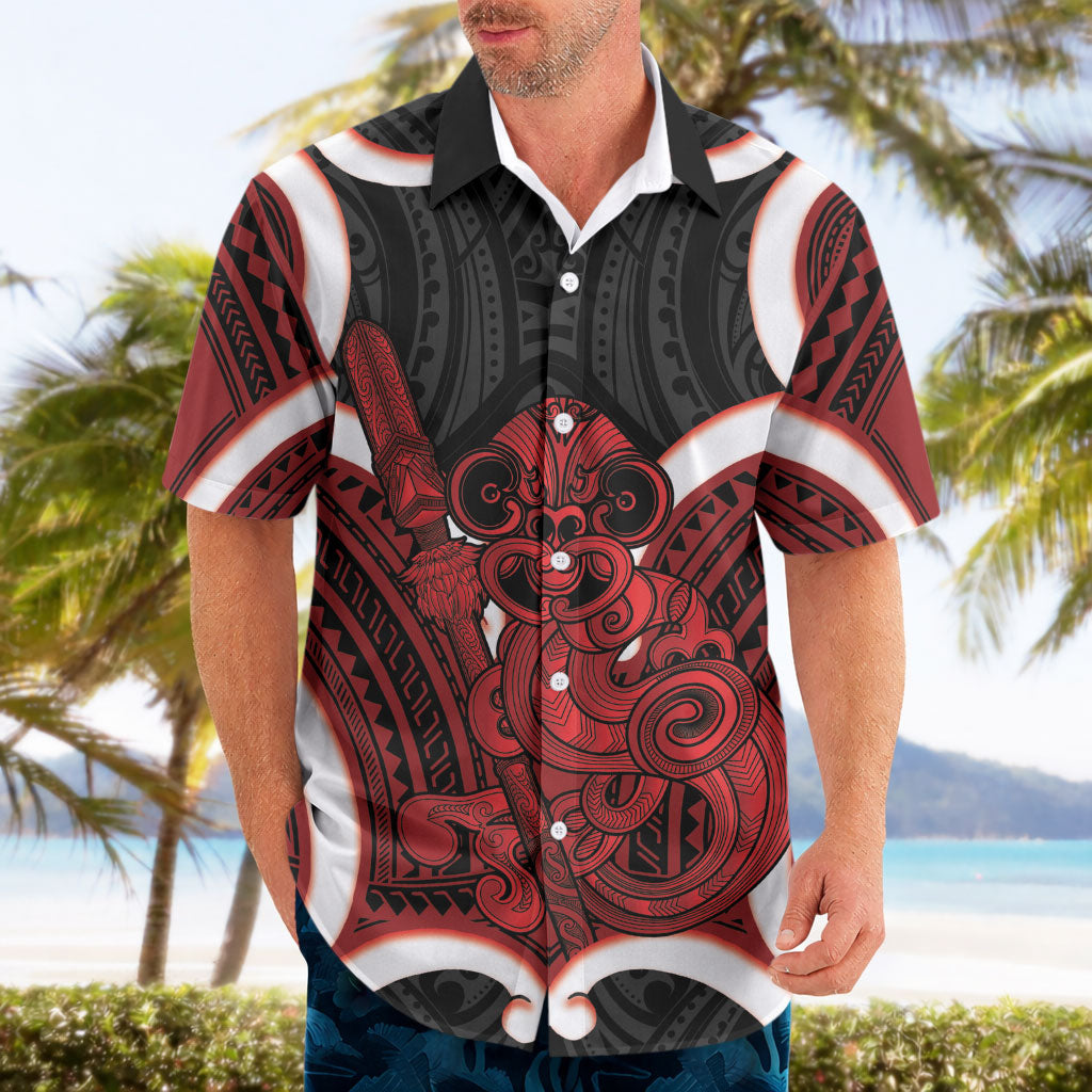 Whero Aotearoa Atua Tumatauenga Personalised Hawaiian Shirt Maori God Of War Tiki With Taiaha LT14 - Polynesian Pride