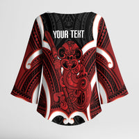 Whero Aotearoa Atua Tumatauenga Personalised Kimono Sleeve Blouse Maori God Of War Tiki With Taiaha LT14 - Polynesian Pride