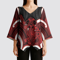 Whero Aotearoa Atua Tumatauenga Personalised Kimono Sleeve Blouse Maori God Of War Tiki With Taiaha LT14 - Polynesian Pride