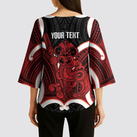 Whero Aotearoa Atua Tumatauenga Personalised Kimono Sleeve Blouse Maori God Of War Tiki With Taiaha LT14 - Polynesian Pride
