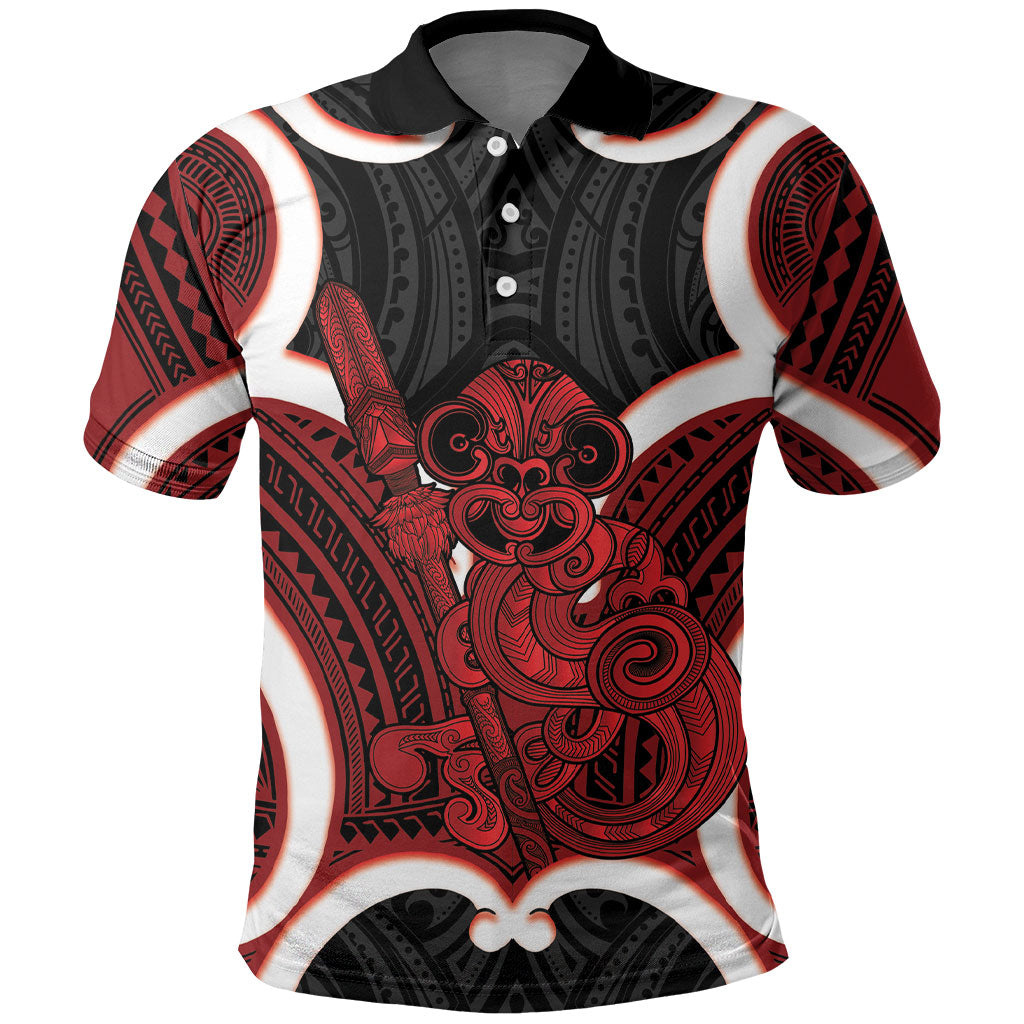 Whero Aotearoa Atua Tumatauenga Personalised Polo Shirt Maori God Of War Tiki With Taiaha LT14 Red - Polynesian Pride
