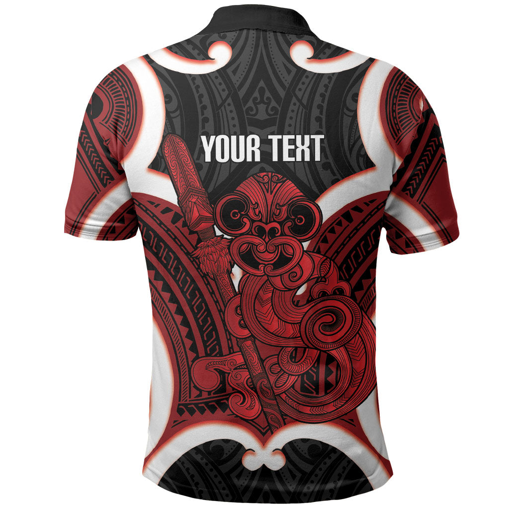 Whero Aotearoa Atua Tumatauenga Personalised Polo Shirt Maori God Of War Tiki With Taiaha LT14 - Polynesian Pride