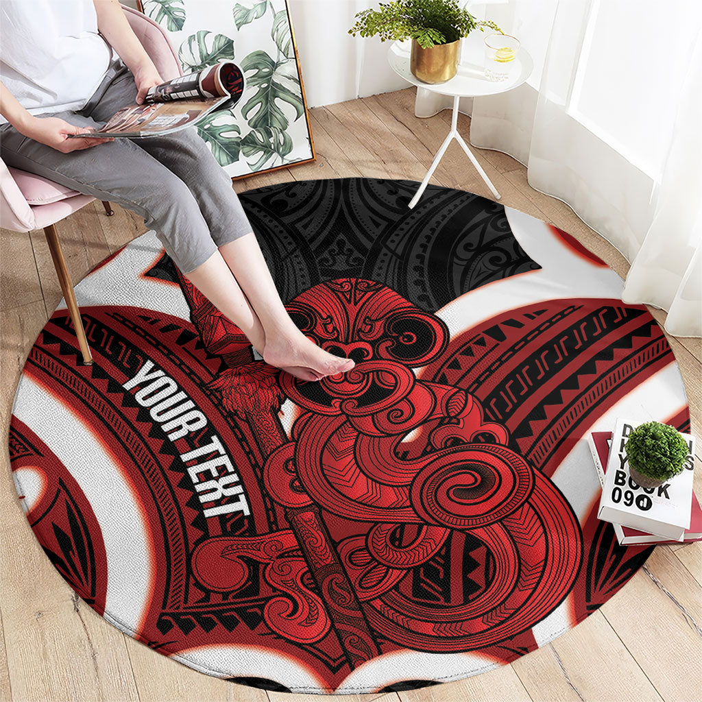 Whero Aotearoa Atua Tumatauenga Personalised Round Carpet Maori God Of War Tiki With Taiaha LT14 - Polynesian Pride