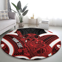 Whero Aotearoa Atua Tumatauenga Personalised Round Carpet Maori God Of War Tiki With Taiaha LT14 - Polynesian Pride