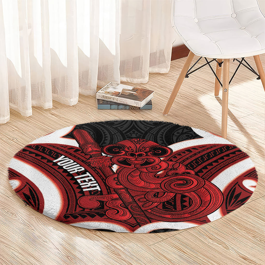 Whero Aotearoa Atua Tumatauenga Personalised Round Carpet Maori God Of War Tiki With Taiaha LT14 - Polynesian Pride