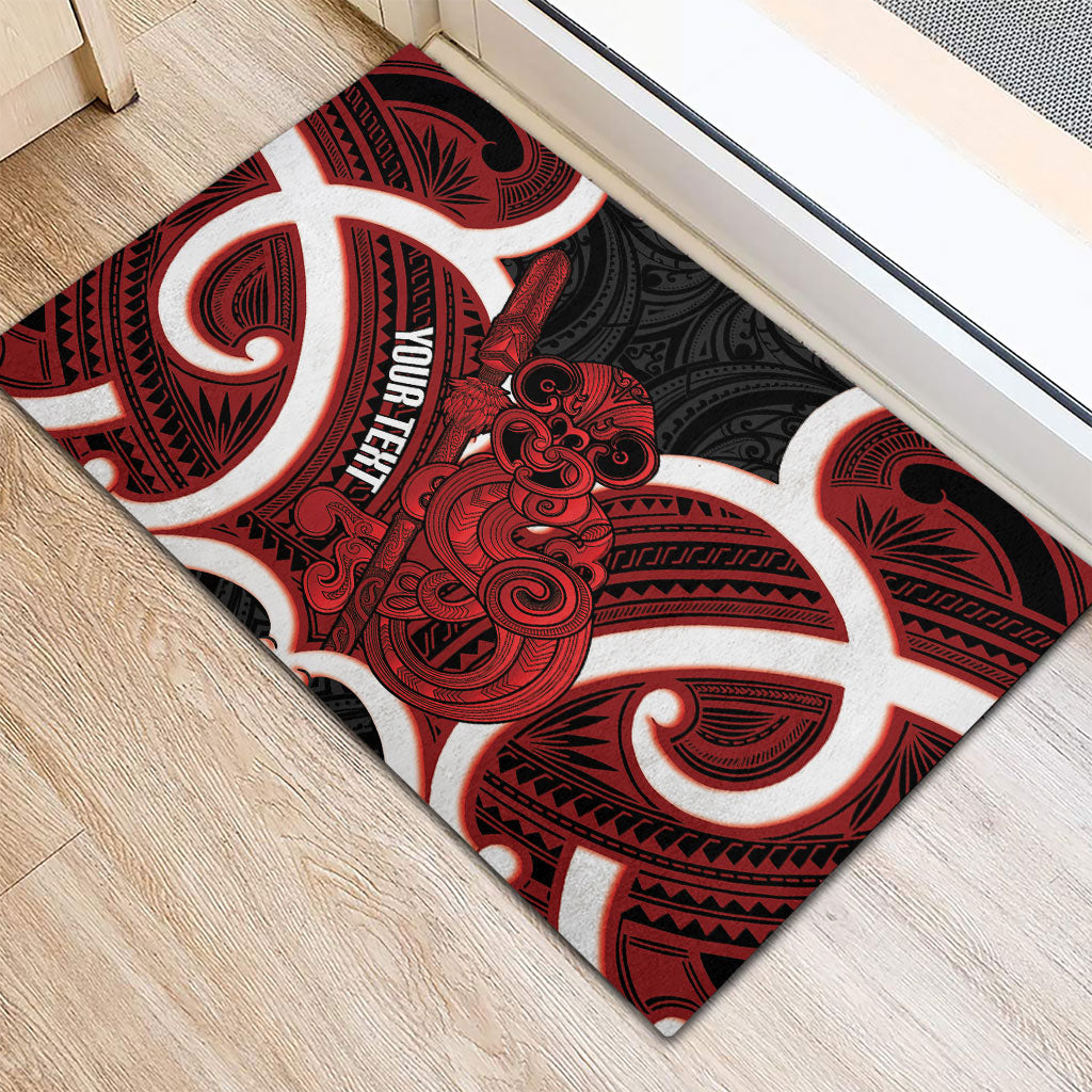 Whero Aotearoa Atua Tumatauenga Personalised Rubber Doormat Maori God Of War Tiki With Taiaha LT14 - Polynesian Pride