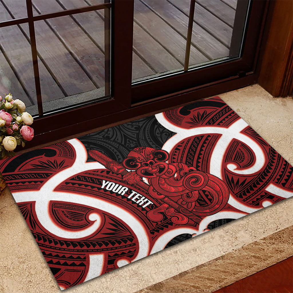 Whero Aotearoa Atua Tumatauenga Personalised Rubber Doormat Maori God Of War Tiki With Taiaha LT14 - Polynesian Pride