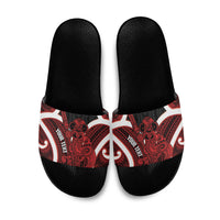 Whero Aotearoa Atua Tumatauenga Personalised Slide Sandals Maori God Of War Tiki With Taiaha LT14 Red - Polynesian Pride