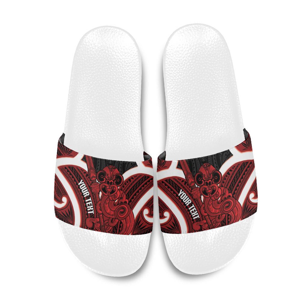 Whero Aotearoa Atua Tumatauenga Personalised Slide Sandals Maori God Of War Tiki With Taiaha LT14 Red - Polynesian Pride