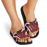 Whero Aotearoa Atua Tumatauenga Personalised Slide Sandals Maori God Of War Tiki With Taiaha LT14 - Polynesian Pride