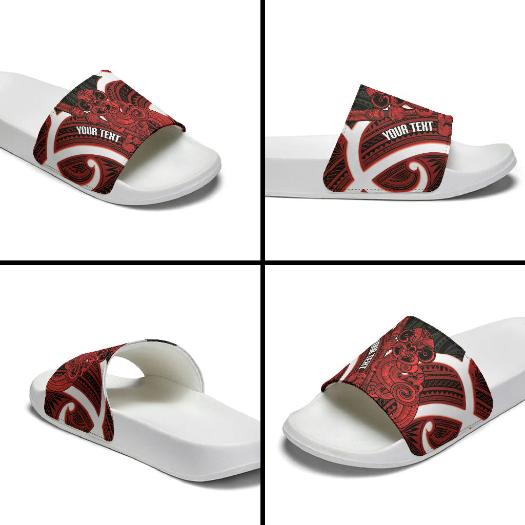 Whero Aotearoa Atua Tumatauenga Personalised Slide Sandals Maori God Of War Tiki With Taiaha LT14 - Polynesian Pride