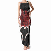 Whero Aotearoa Atua Tumatauenga Personalised Tank Maxi Dress Maori God Of War Tiki With Taiaha LT14 Women Red - Polynesian Pride
