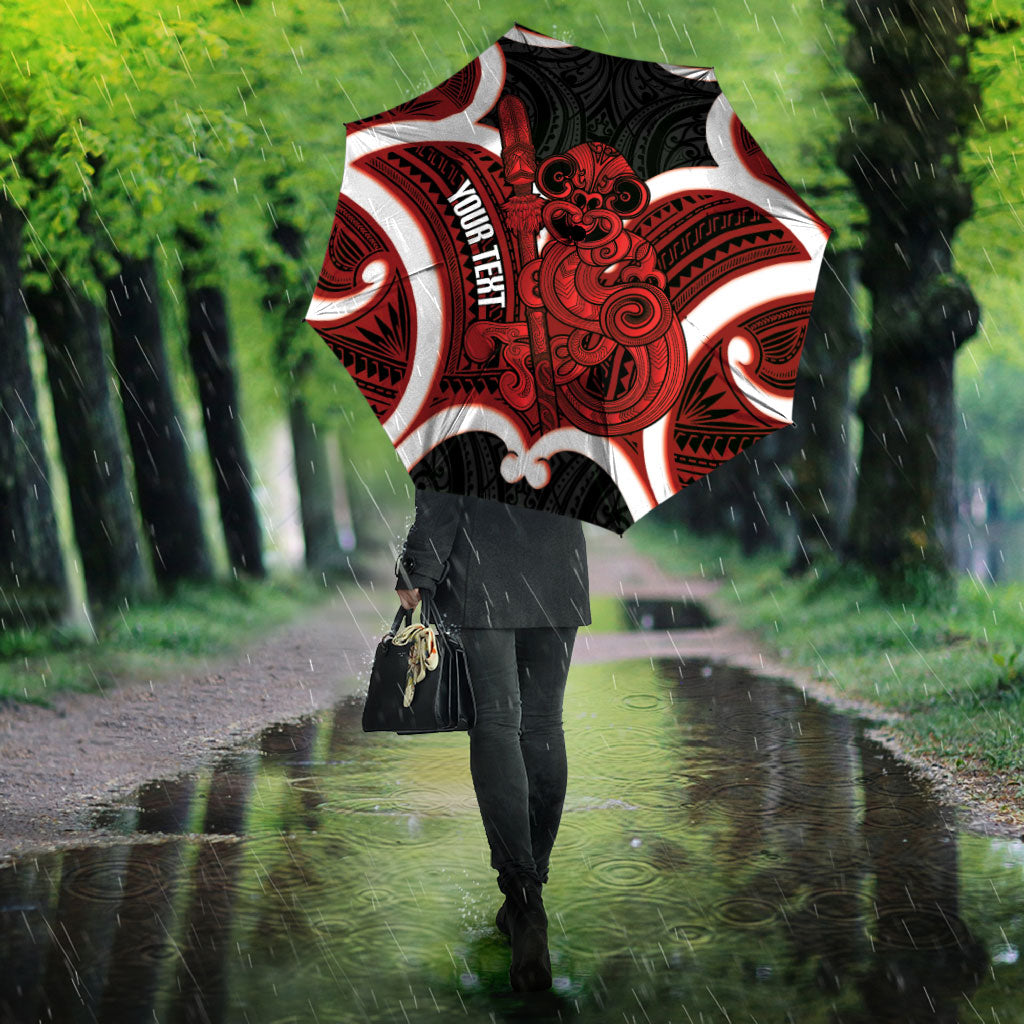 Whero Aotearoa Atua Tumatauenga Personalised Umbrella Maori God Of War Tiki With Taiaha LT14 - Polynesian Pride