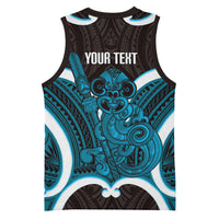 Kikorangi Aotearoa Atua Tumatauenga Personalised Basketball Jersey Maori God Of War Tiki With Taiaha LT14 - Polynesian Pride