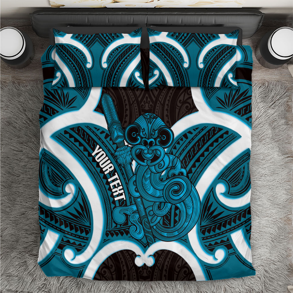 Kikorangi Aotearoa Atua Tumatauenga Personalised Bedding Set Maori God Of War Tiki With Taiaha LT14 Blue - Polynesian Pride