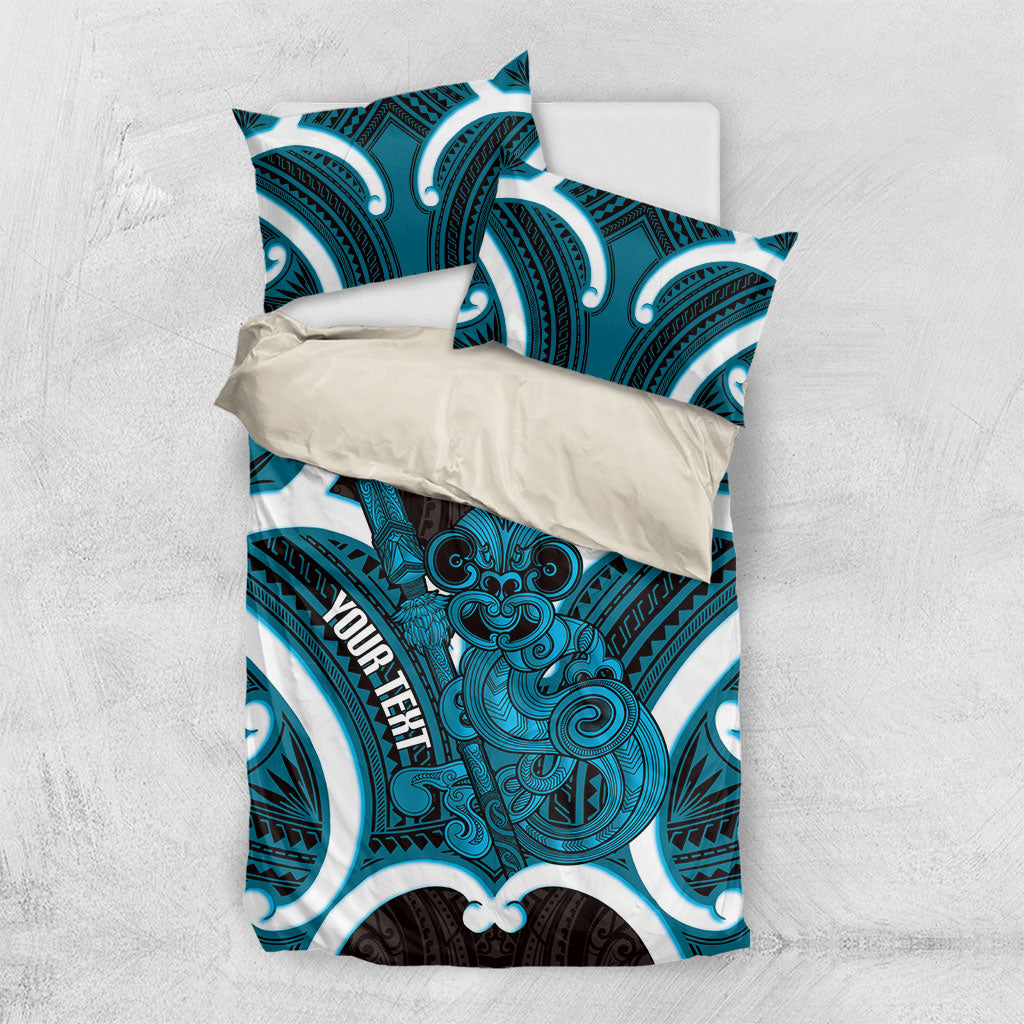 Kikorangi Aotearoa Atua Tumatauenga Personalised Bedding Set Maori God Of War Tiki With Taiaha LT14 US Twin 172cm x 218cm Blue - Polynesian Pride