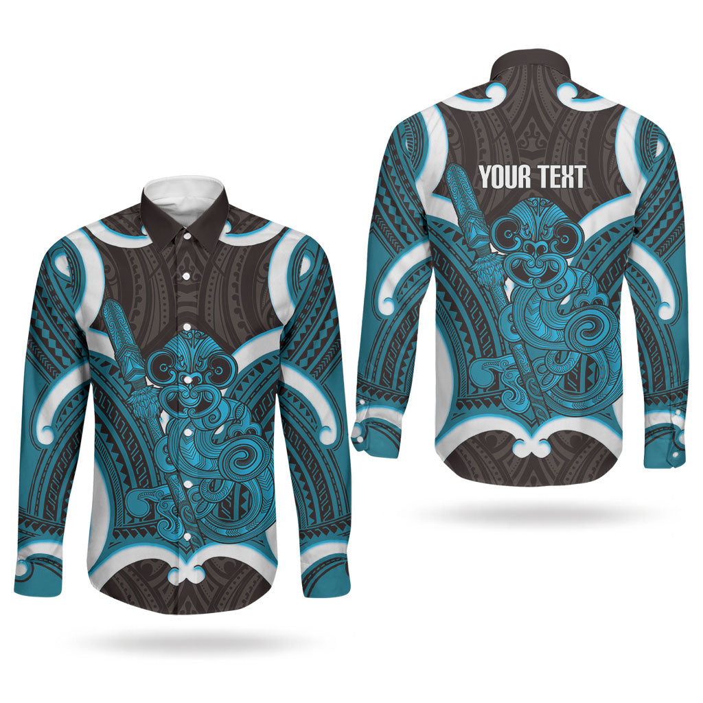 Kikorangi Aotearoa Atua Tumatauenga Personalised Couples Matching Tank Maxi Dress and Long Sleeve Button Shirt Maori God Of War Tiki With Taiaha LT14 - Polynesian Pride