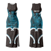 Kikorangi Aotearoa Atua Tumatauenga Personalised Couples Matching Tank Maxi Dress and Long Sleeve Button Shirt Maori God Of War Tiki With Taiaha LT14 - Polynesian Pride