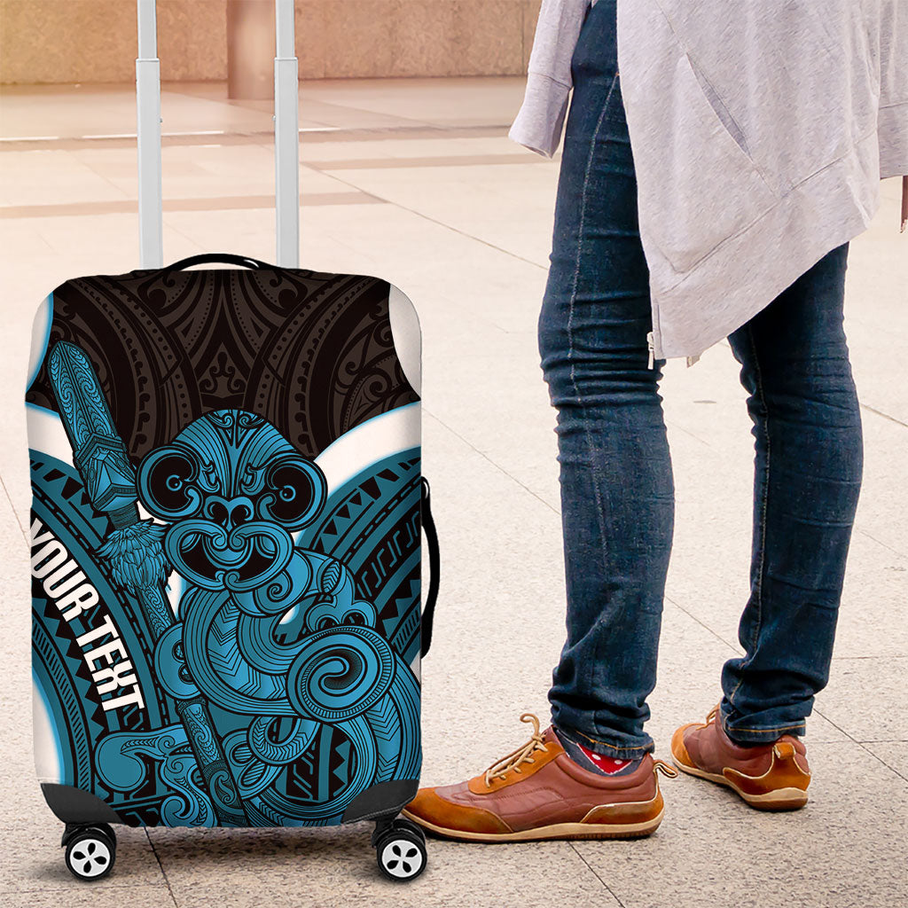 Kikorangi Aotearoa Atua Tumatauenga Personalised Luggage Cover Maori God Of War Tiki With Taiaha LT14 Blue - Polynesian Pride