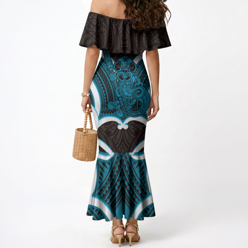 Kikorangi Aotearoa Atua Tumatauenga Personalised Mermaid Dress Maori God Of War Tiki With Taiaha LT14 - Polynesian Pride
