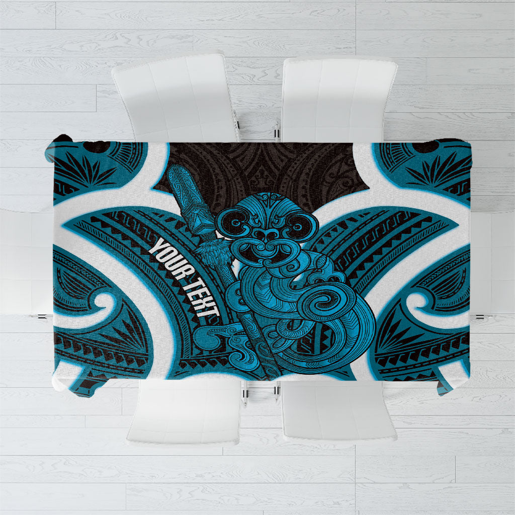 Kikorangi Aotearoa Atua Tumatauenga Personalised Tablecloth Maori God Of War Tiki With Taiaha LT14 Blue - Polynesian Pride