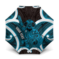 Kikorangi Aotearoa Atua Tumatauenga Personalised Umbrella Maori God Of War Tiki With Taiaha LT14 One Size Folded 11.42 inch Opened Diameter 37.4 inch Blue - Polynesian Pride